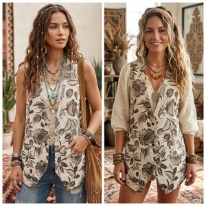 Floral Print Long Vest